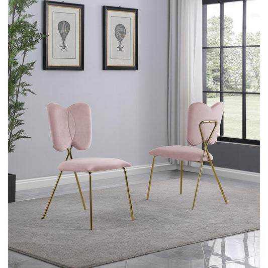 Set of 4, Pink Velvet Guest Side Chair with Wingback, Chrome Gold