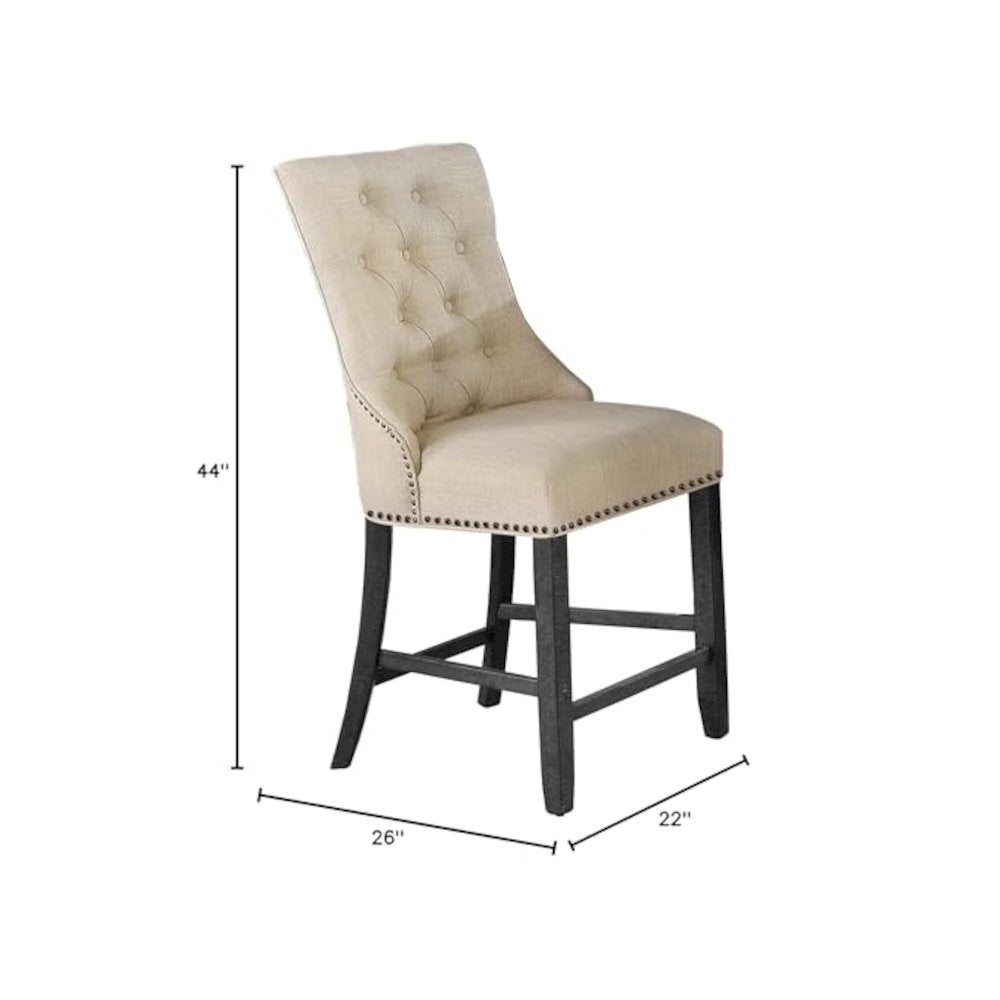 Counter height side chair in beige linen