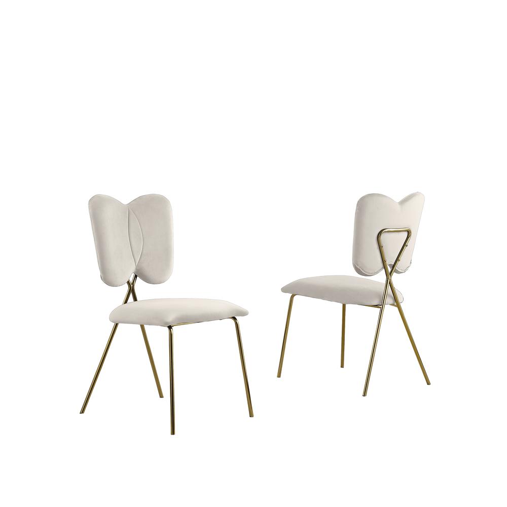 Set of 4, Cream Velvet Guest Side Chair with Wingback, Chrome Gold