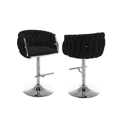 Velvet Upholstered barstool in Black fabric with a gold color base (SET OF 2)