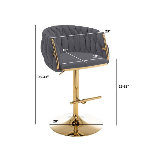 Velvet Upholstered barstool in Black fabric with a gold color base (SET OF 2)
