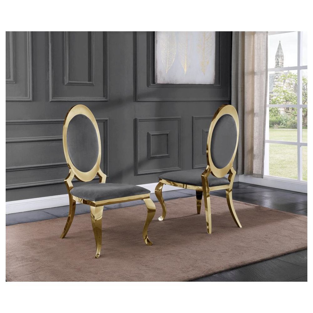 Velvet Uph. Dining Chair, Gold Stainless Steel Frame (Set of 2) - Dark Grey