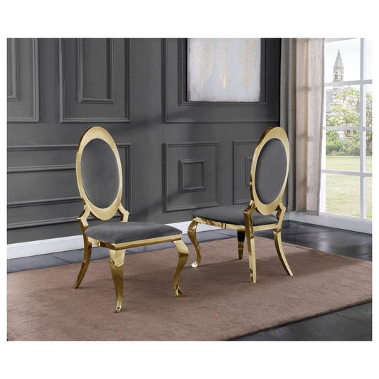 Velvet Uph. Dining Chair, Gold Stainless Steel Frame (Set of 2) - Dark Grey