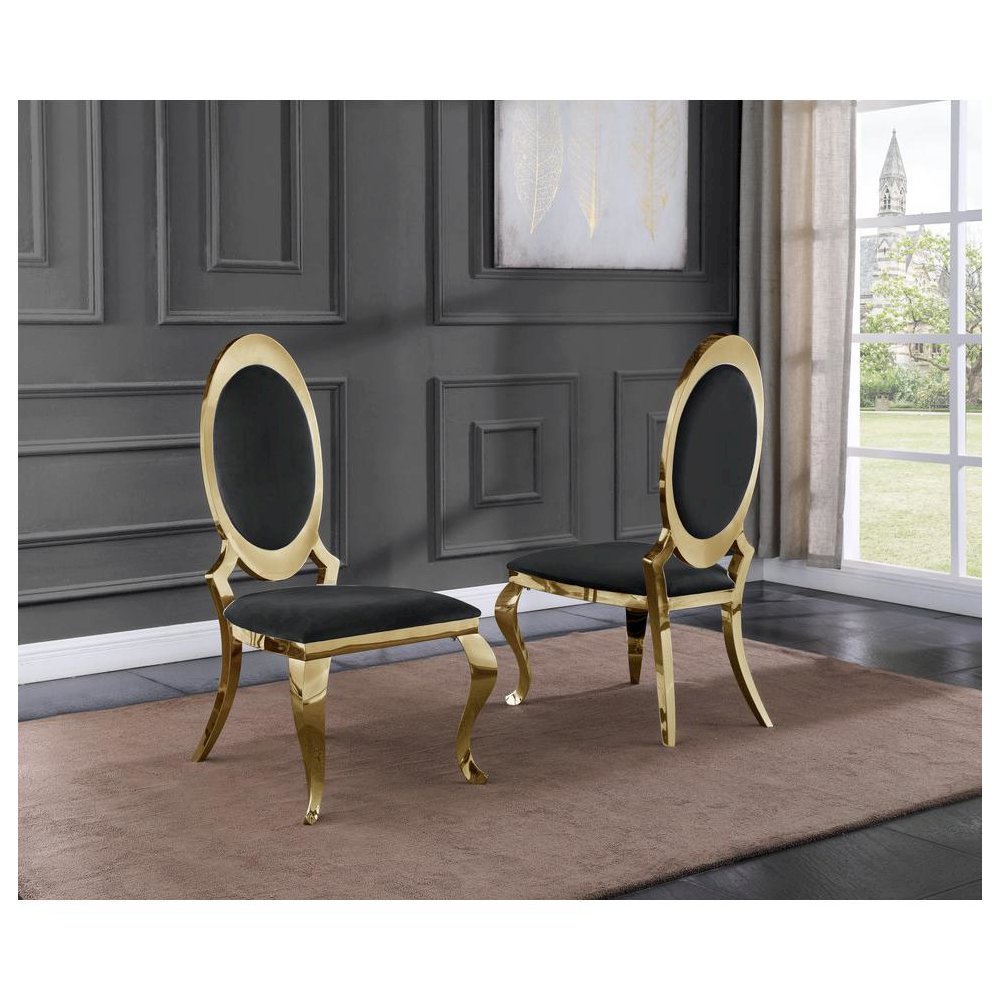 Velvet Uph. Dining Chair, Gold Stainless Steel Frame (Set of 2) - Black