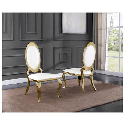 Faux Leather Dining Chair, Gold Stainless Steel Frame (Set of 2) - White