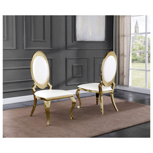 Faux Leather Dining Chair, Gold Stainless Steel Frame (Set of 2) - White