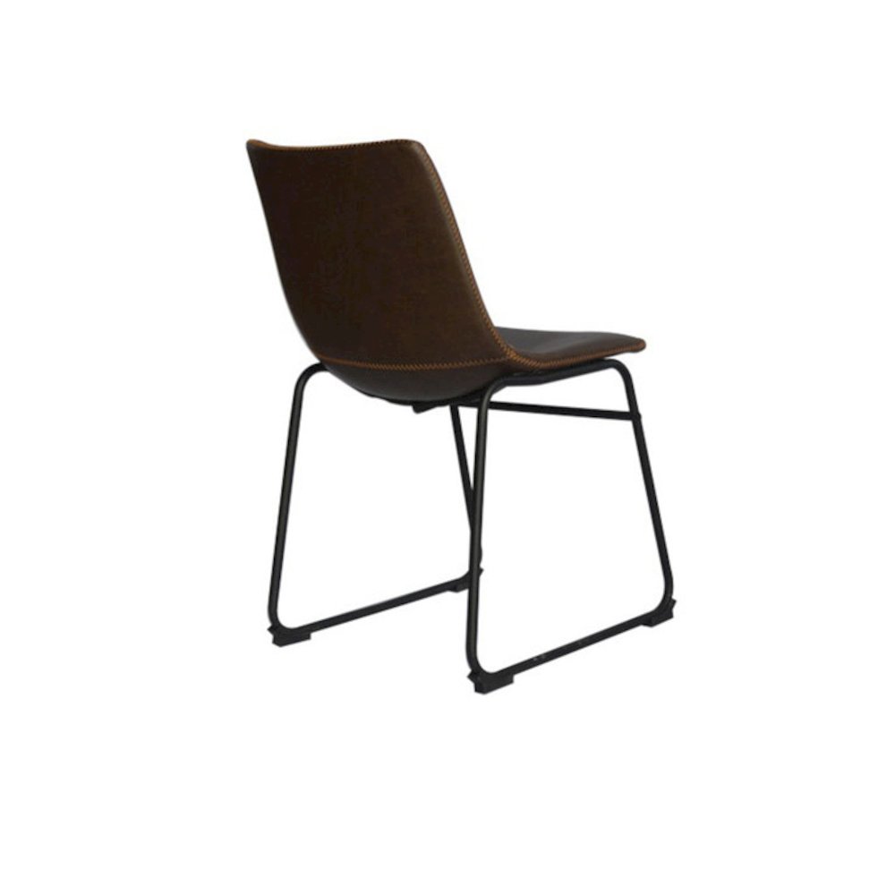 Coffee Faux Leather Dining Side Chair Bucket Seat, Chrome Black Base, Set of 2
