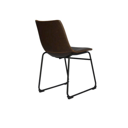 Coffee Faux Leather Dining Side Chair Bucket Seat, Chrome Black Base, Set of 2