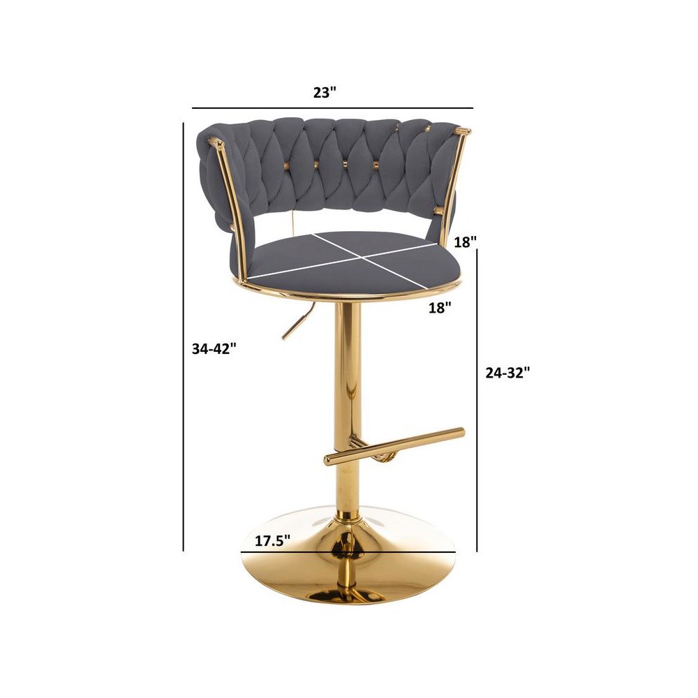 Emerald green adjustable barstool with gold color base (SET OF 2)
