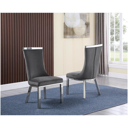 Upholstered dining chiars set of 2 in Dark gray velvet fabric with stainless steel base