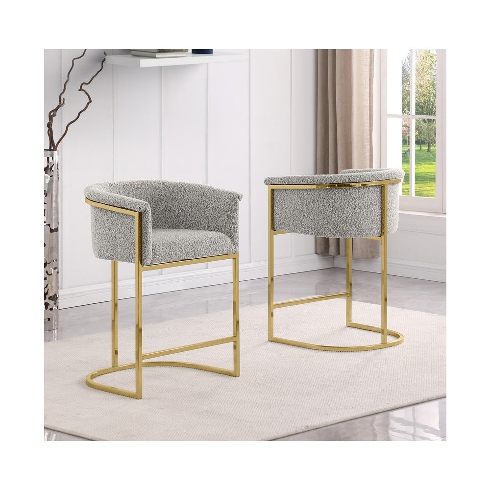 Best Quality teddy Boucle in rich gray barstool - Set of 2