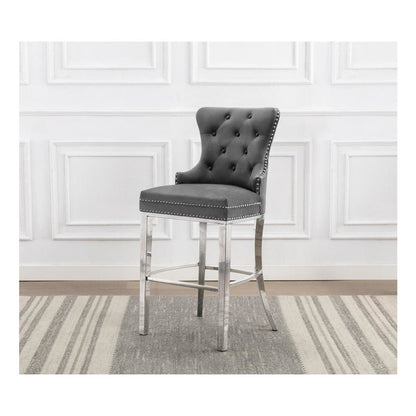 29" Dark grey velvet bar stool with stainless steel base (SET OF 2)