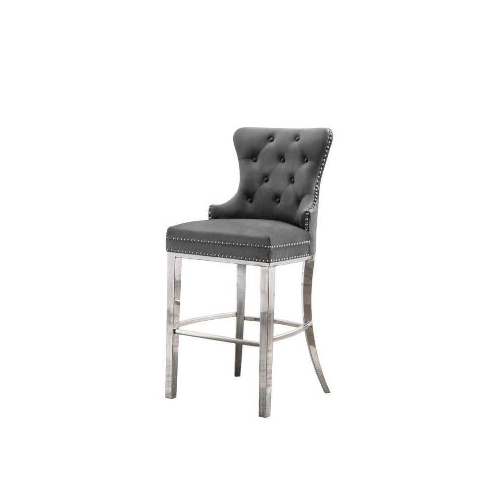 29" Dark grey velvet bar stool with stainless steel base (SET OF 2)