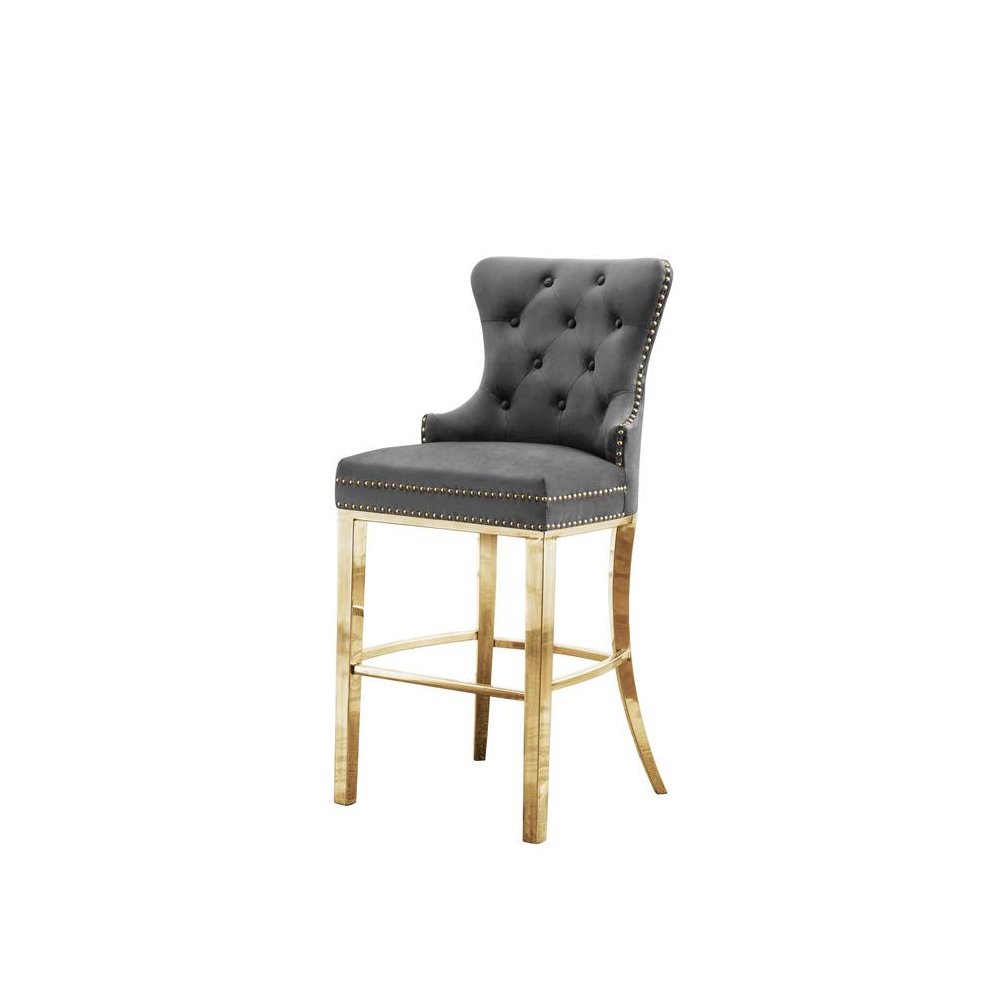 29" Dark grey velvet bar stool with gold color stainless steel base (SET OF 2)
