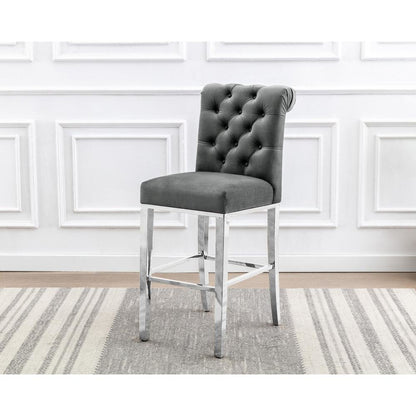 29" Dark Grey velvet barstool with a silver color base (SET OF 2)