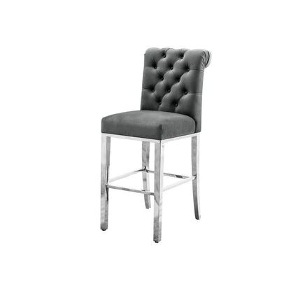 29" Dark Grey velvet barstool with a silver color base (SET OF 2)