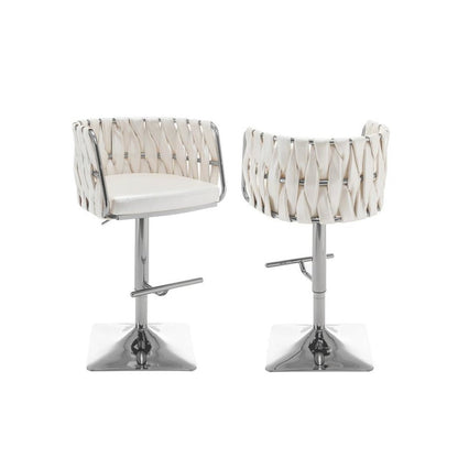 Barstool in White faux leather and silver color base (SET OF 2)