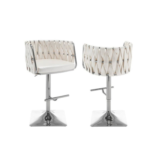 Barstool in White faux leather and silver color base (SET OF 2)