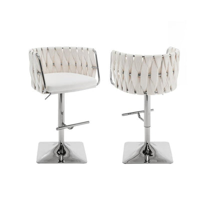 Velvet upholstered barstool in Cream fabric and silver color base (SET OF 2)
