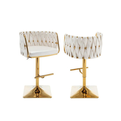 Barstool in White faux leather and gold color base (SET OF 2)