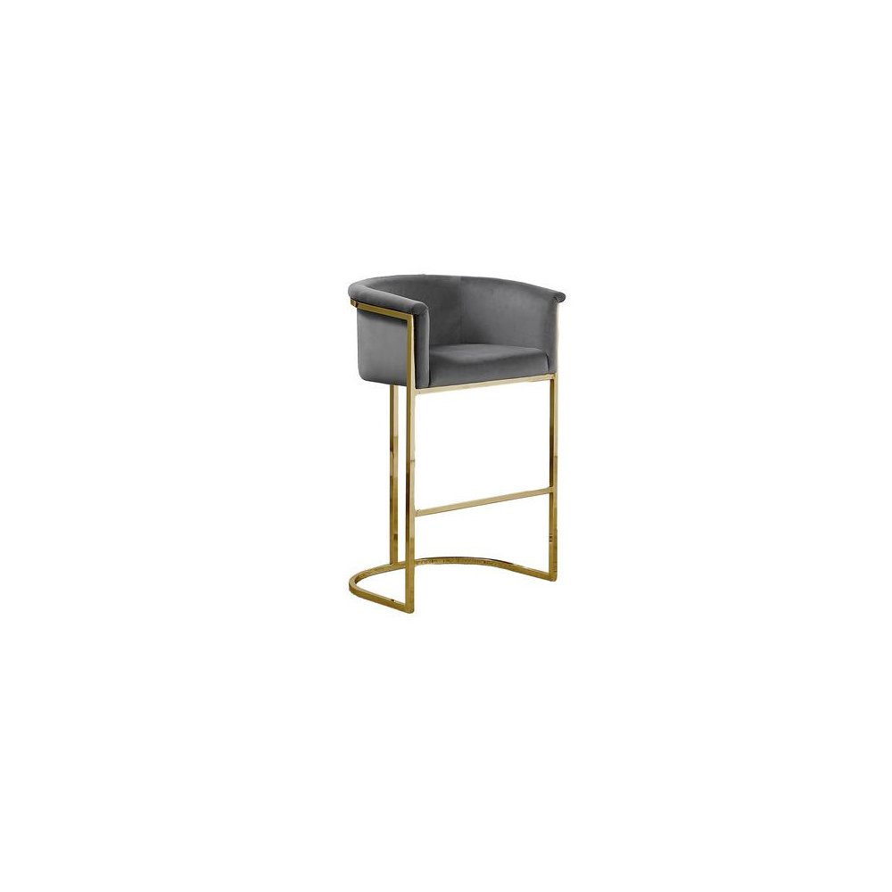 29" Dark Gray Velvet Upholstered Barstool with Gold Base -Single