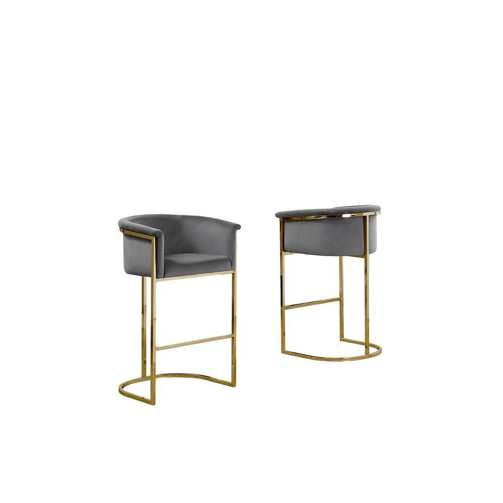29" Dark Gray Velvet Upholstered Barstool with Gold Base -Single