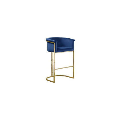 29" Navy Blue Upholstered Barstool with Gold Base -Single