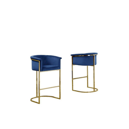 29" Navy Blue Upholstered Barstool with Gold Base -Single
