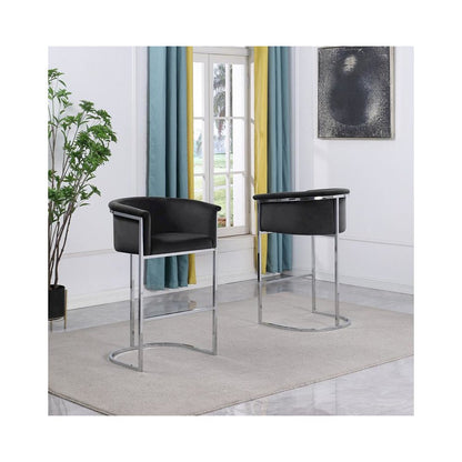 29" Black Upholstered Barstool with Silver Base -Single