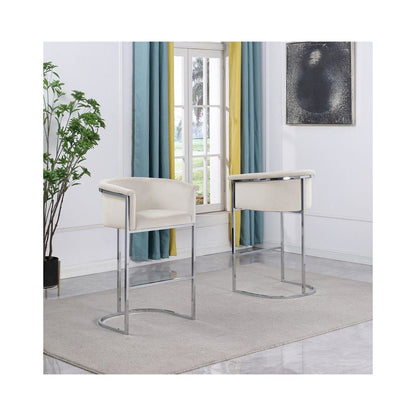 29" Cream Upholstered Barstool with Silver Base -Single