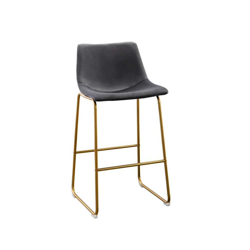 29" Uph Bucket Seat Bar Stool in Dark Grey Velvet, Chrome Gold Base (Set of 2)