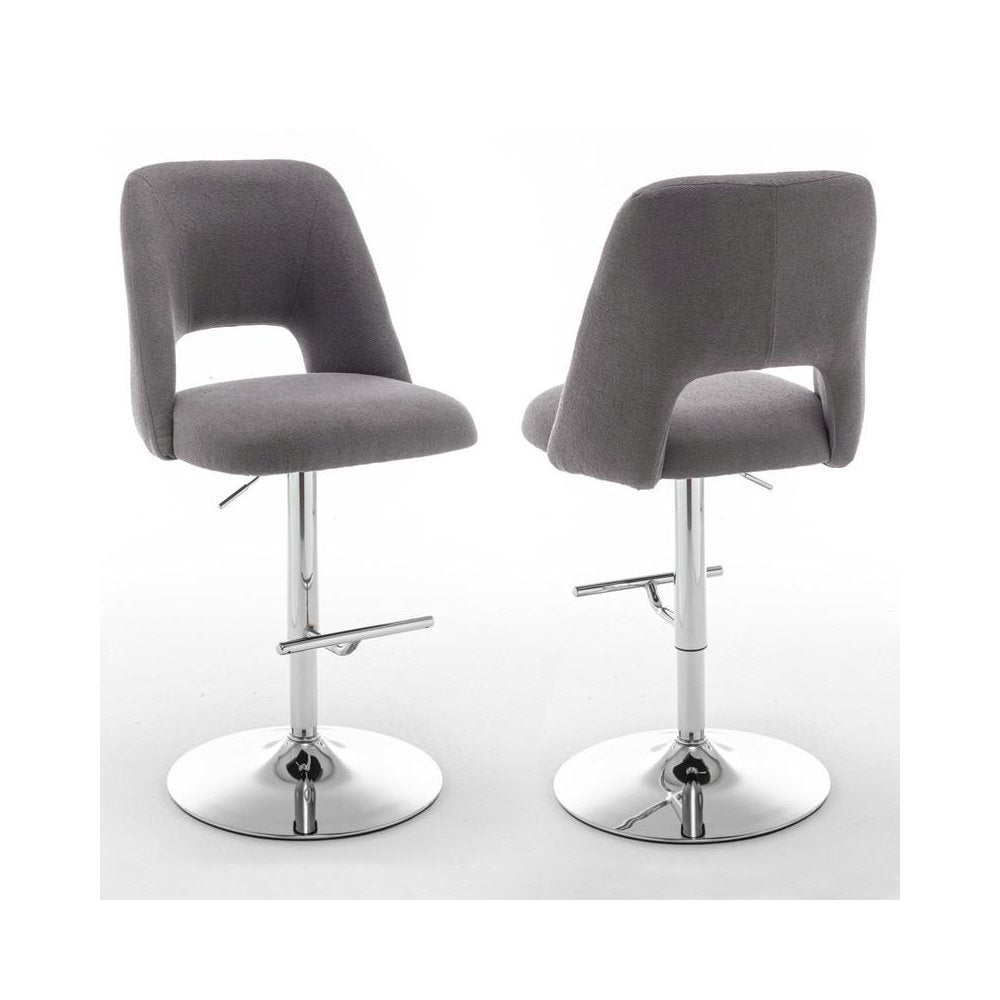 Boucle fabric barstool with a dark grey seat and silver base (SET OF 2)