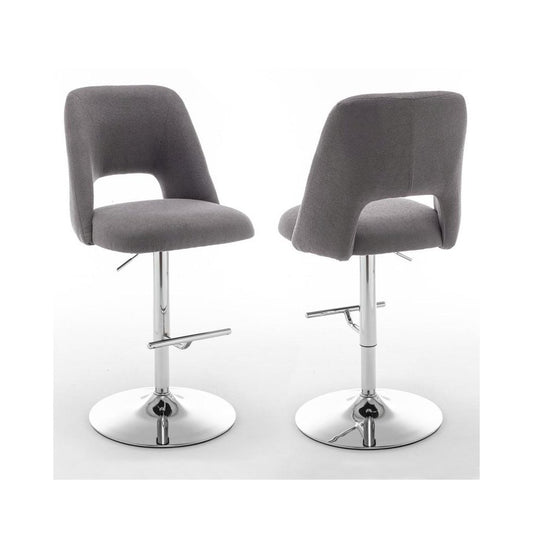 Boucle fabric barstool with a dark grey seat and silver base (SET OF 2)