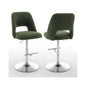 Boucle fabric upholstered barstool with a green seat and silver base (SET OF 2)