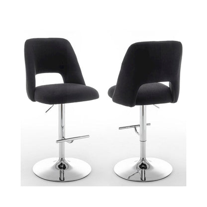 Boucle fabric upholstered barstool with a black seat and silver base (SET OF 2)