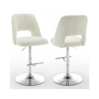 Boucle fabric upholstered barstool with a beige seat and silver base (SET OF 2)