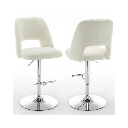 Boucle fabric upholstered barstool with a beige seat and silver base (SET OF 2)