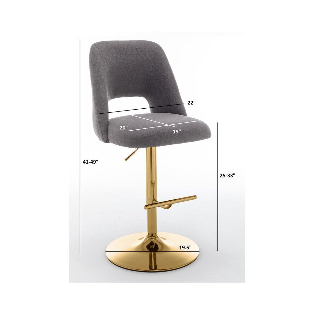 Boucle fabric barstool with a dark grey seat and gold base (SET OF 2)