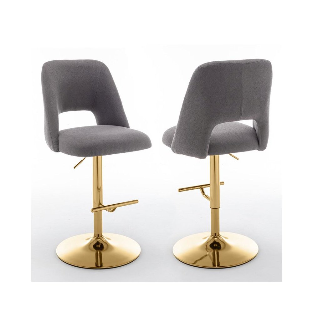 Boucle fabric barstool with a dark grey seat and gold base (SET OF 2)
