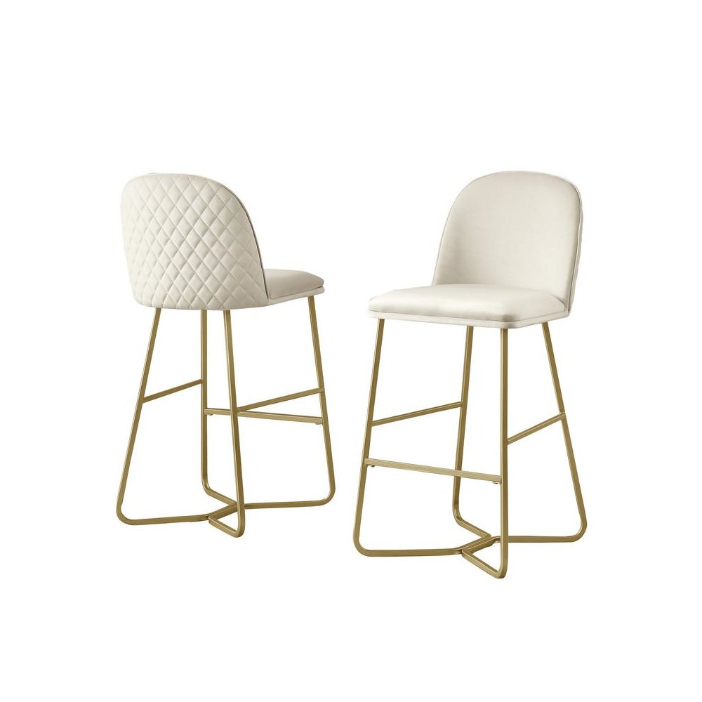 29" Cream velvet barstool w/ gold color iron base (set of 2)