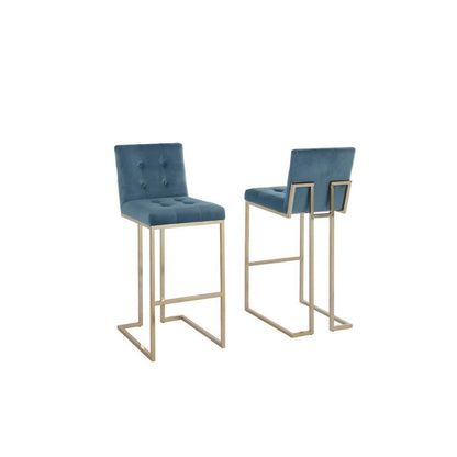 29" Tufted Velvet Upholstered Bar Stool in Teal Blue (Set of 2)