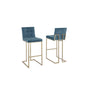 29" Tufted Velvet Upholstered Bar Stool in Teal Blue (Set of 2)