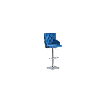 Tufted Velvet Upholstered Adjustable Bar Stool in Navy Blue, Set of 2, Navy Blue