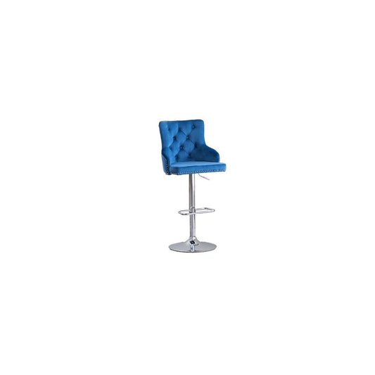 Tufted Velvet Upholstered Adjustable Bar Stool in Navy Blue, Set of 2, Navy Blue