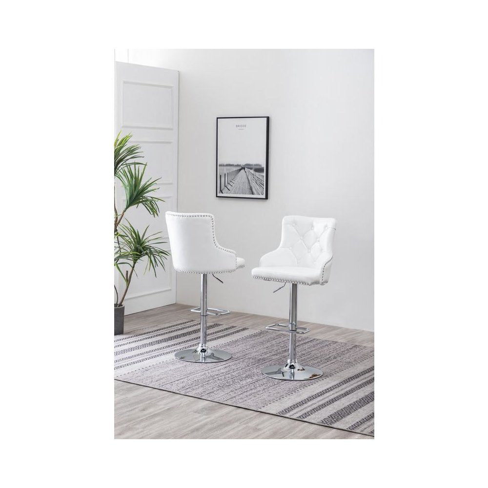 Faux Leather Adjustable Bar Stool in White, Set of 2, White