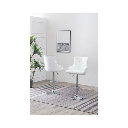 Faux Leather Adjustable Bar Stool in White, Set of 2, White