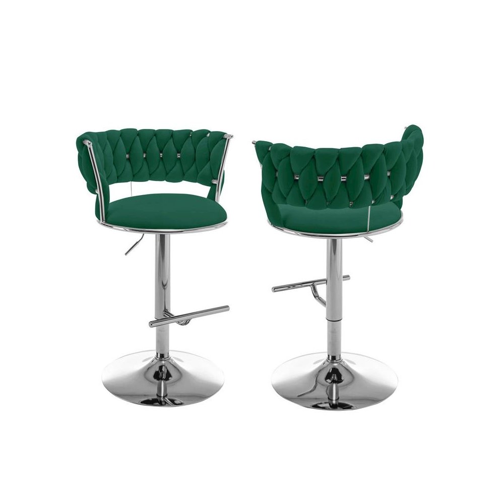 Emerald green adjustable barstool with silver color base (SET OF 2)