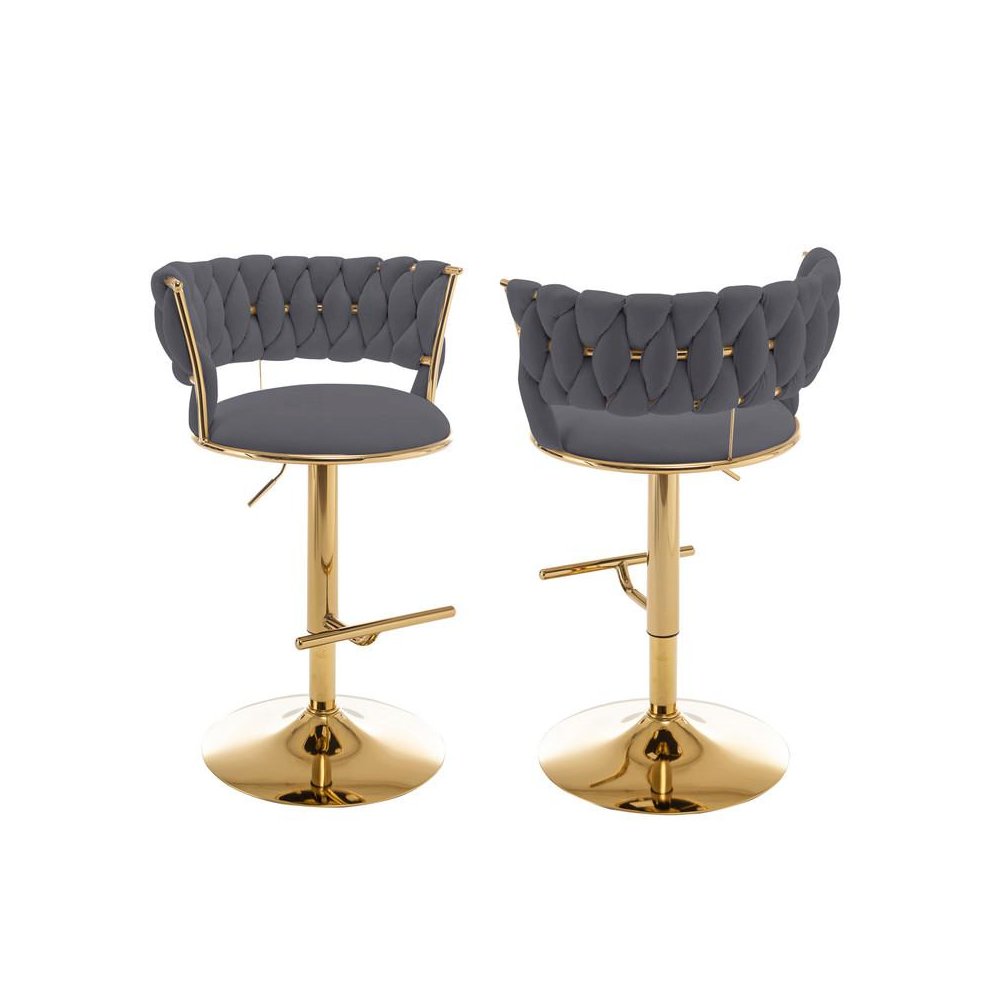 Dark gray adjustable barstool with a gold color base (SET OF 2)