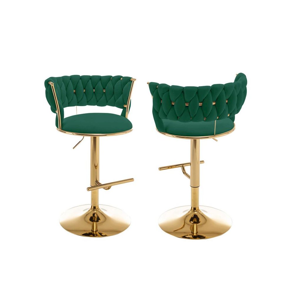 Emerald green adjustable barstool with gold color base (SET OF 2)