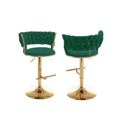 Emerald green adjustable barstool with gold color base (SET OF 2)